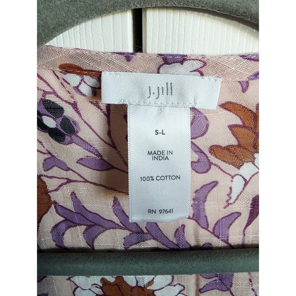 J Jill One Size Fits Most Floral Print Kimono Jacket Women S-M-L Purple Brown - Picture 8 of 9